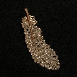 Rhinestone Feather Hair Clip Gold Tone New